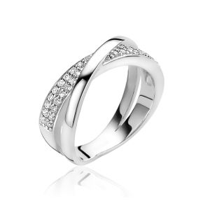 Zilveren ring cross-over met zirkonia ZIR1604-58