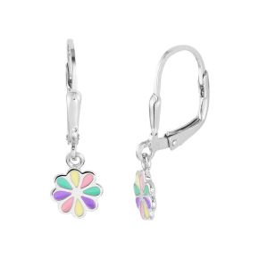 Zilveren oorhangers bloem multi color 1332043