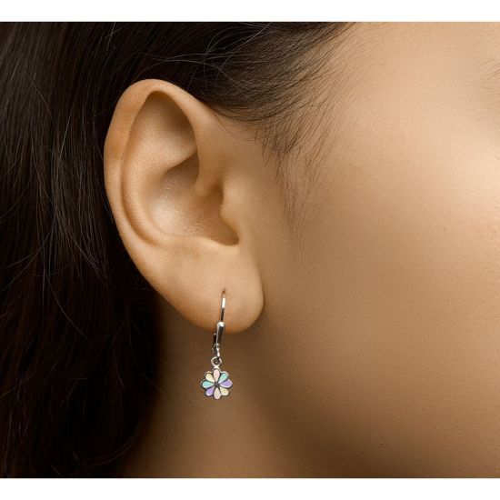 Zilveren oorhangers bloem multi color 1332043