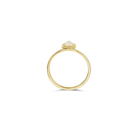 Gouden ring met parelmoer en pure kwarts mt 56 1239YMQ/56