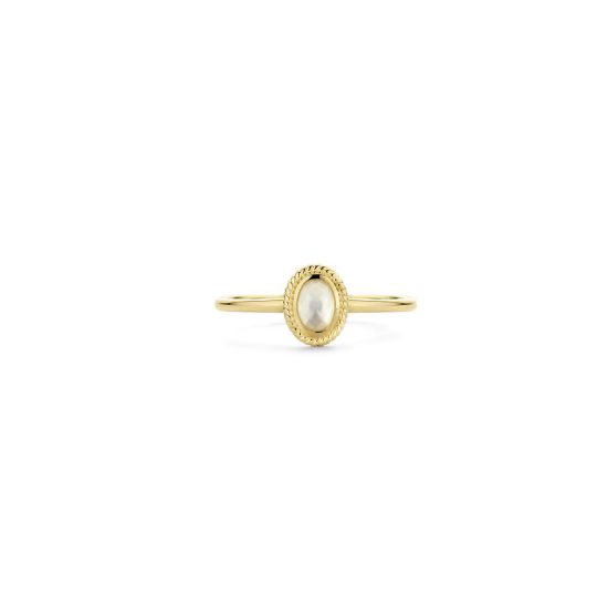 Gouden ring met parelmoer en pure kwarts mt 56 1239YMQ/56