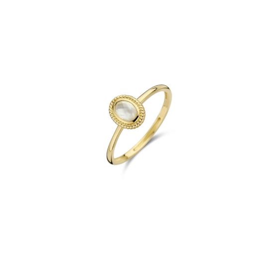 Gouden ring met parelmoer en pure kwarts mt 56 1239YMQ/56