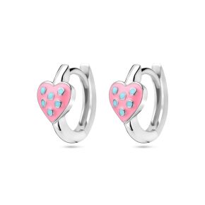 ZIlveren oorringen hartje roze/blauw 1339084