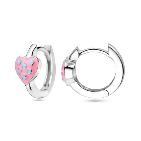 ZIlveren oorringen hartje roze/blauw 1339084