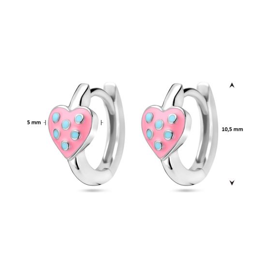 ZIlveren oorringen hartje roze/blauw 1339084