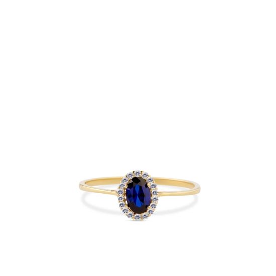 Gouden ring entourage zirkonia wit-blauw mt56 SWAR10241-Y15