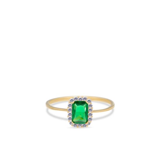 Gouden ring entourage zirkonia wit-groen mt56 SWAR10244-Y45