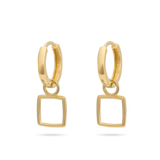 Gouden oorringen met oorbelbedels vierkant EDC01-6620