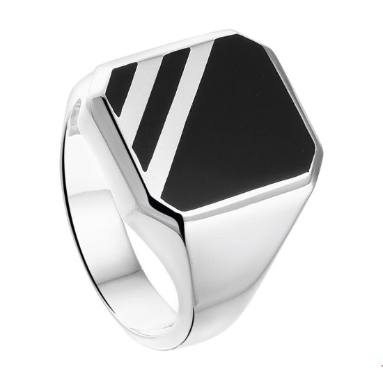 Zilveren ring onyx massief mt22 1013992