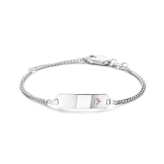 Zilveren armband graveer plaatje rose zirkonia 1019634