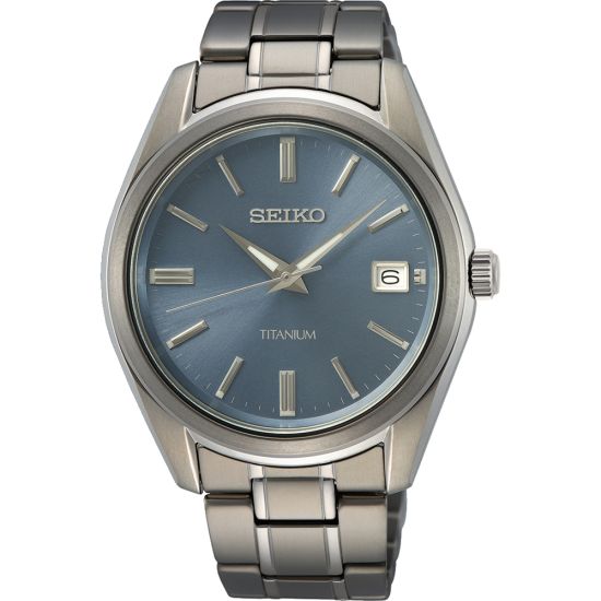 Seiko heren horloge titanium blauw/grijs SUR371P1
