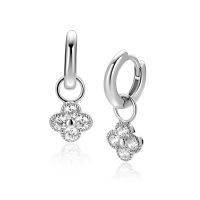 Zilveren oorbelbedels klaver 4 zirkonia ZICH2735