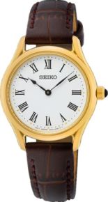 Seiko horloge dames geel met een bruine lerenband SWR072P1