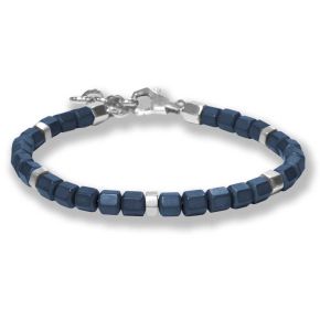 Br armband hematite blauw met zilver 18.5cm TIBET60