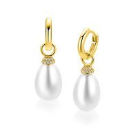 Zilveren oorbelbedels geel verguld im parel en zirkonia ZICH2822Y