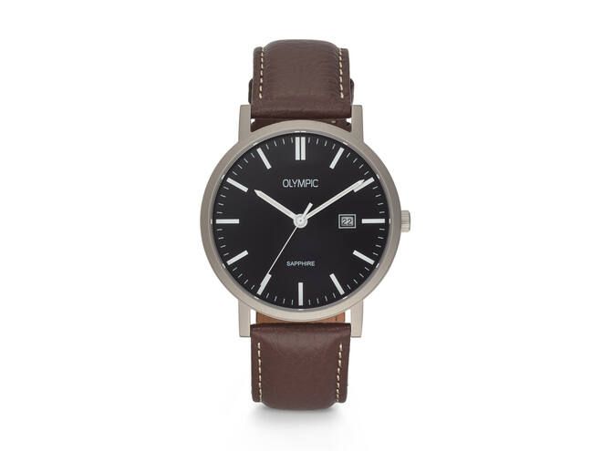 Olympic horloge heren titanium met lerenband 40mm OL26HTL222