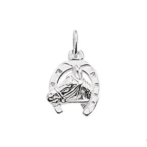 Zilveren hanger/bedel paard met hoefijzer