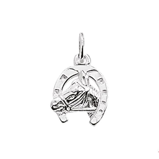 Zilveren hanger/bedel paard met hoefijzer