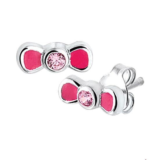 Zilveren oorstekers roze strik 1020343