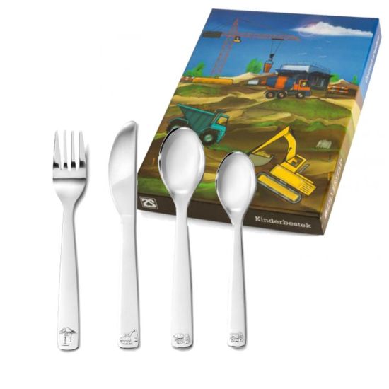 4-delig kindercouvert staal Bouwvoertuigen