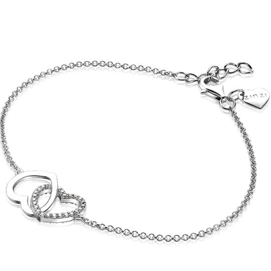 Zilveren armband 2x hart zirkonia 17.5-19.5cm ZIA1736