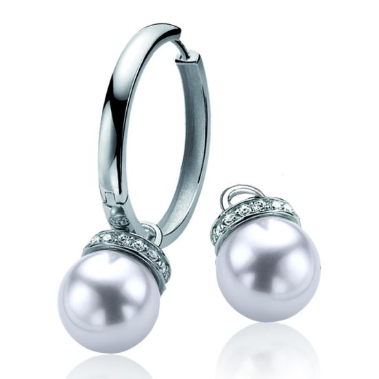 Zilveren oorbelbedels im parel grijs zirkonia ZICH459G