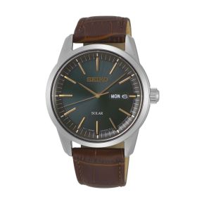 Seiko horloge heren staal/leer solar SNE529P1