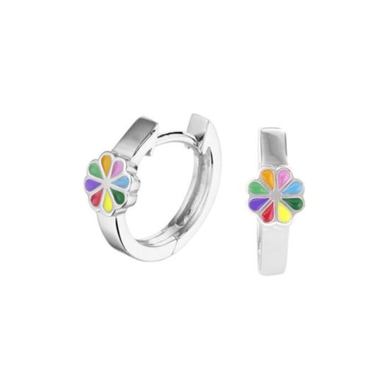 Zilveren oorringen bloem multi color 1330156