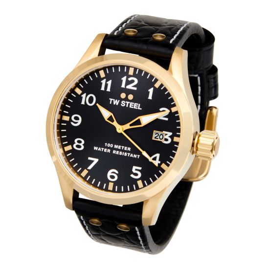 TW STEEL horloge heren staal geel pvd/leer TWVS104