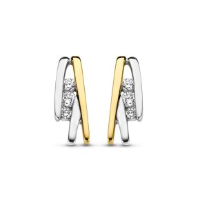 Gouden oorstekers bicolor 0.15ct H/SI