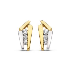 Gouden oorstekers bicolor 0.14ct H/SI