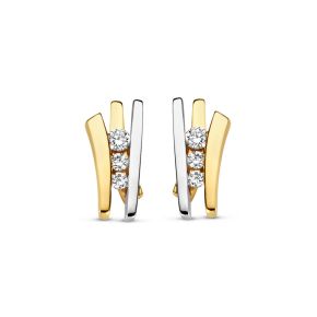 Gouden oorstekers bicolor 0.13ct H/SI